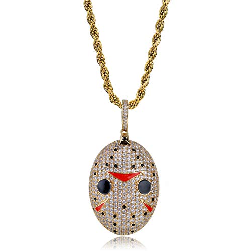 MoCa Hip Hop Iced Out Bling Chain Saw Clown CZ Pendant Halloween Cosplay Party Novelty Necklace
