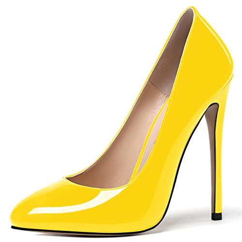 MODENCOCO Women's Slip On Patent Round Toe Stiletto High Heel Pumps Shoes 4.5 Inch2