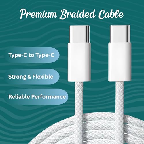 Image of Umake USB-C to C Cable 60W PD Fast Charging, 1 Meter High-Speed Data Sync Cord, Durable Braided Build, Compatible with Redmi Note 13 Pro+, Poco X6 Pro, Mi 11X, OPPO Reno Series (bis certified)