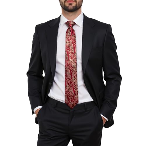 Image of Dubulle Mens Tie and Lapel Pin Paisley Striped Floral Necktie for Men Pocket Square Cufflinks 4PCS Set Wedding Party