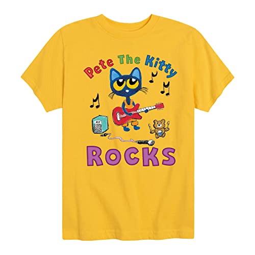 Pete the Cat - Pete The Kitty Rocks - Toddler and Youth Short Sleeve Graphic T-Shirt - Size Medium Yellow