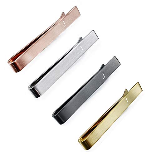 Image of HAWSON 2 inch Tie Clips for Men-Skinny Tie Bar Personalized Letter Tie Clip Set for Wedding Anniversary Business and Best Gift for Him