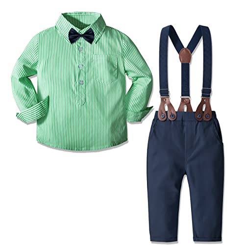 Image of Yilaku Toddler Baby Boy Clothes Gentleman Wedding Outfits, Formal Dress Shirt with Bowtie + Suspender 3 Monthes-4 Years