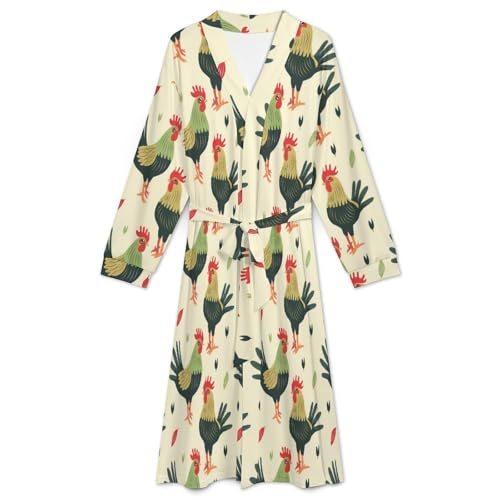 Green Rooster Soft Robe Long Sleeve Bathrobes V Neck Sleepwear Spa Robes with Belt Men Woman3