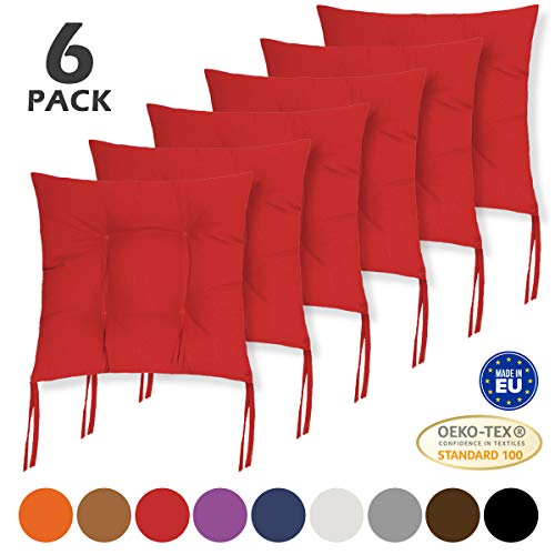BCASE, Pack de 6 Cojines de Asiento y Silla, 38x38cm, Funda de Polyster, Relleno de Fibra, Cómodos, Resistentes, Fácil de Limpiar, para Cocina, Cuarto, Sala, Jardín, Terraza, Patio, Etc. Rojo