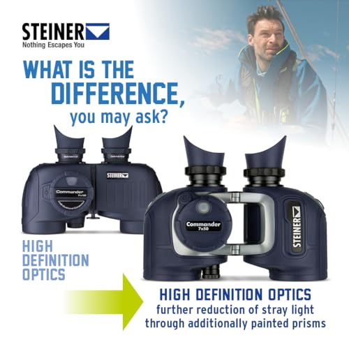 Image of Steiner Optics Commander 7x50 Marine Binoculars with Integrated HD-Stabilized Compass - Professional Waterproof Boating Optics with Sports-Auto-Focus - German Qaulity and Heritage Warranty. | 7x50 Marine Binos with HD-Stabilized Integrated Compass, Sports Auto-Focus, Waterproof to 10m, Includes Swim Strap and Pouch