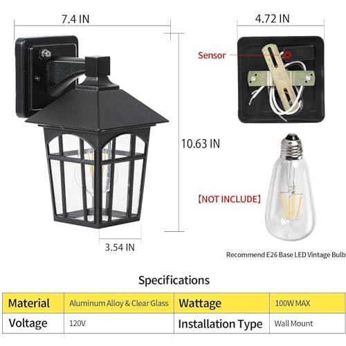 Outdoor Wall Lantern Matte Black Outside Wall Light Waterproof Exterior Lighting Fixtures Wall Mount Sconce for House Front Door Coach Porch Garage Doorway Entryway Patio