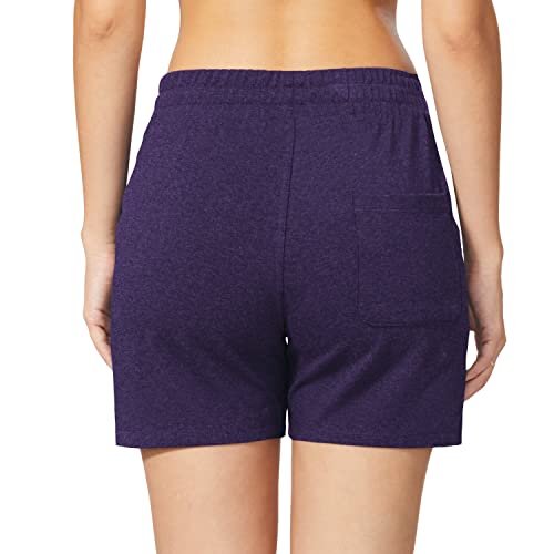 Baleaf Women's Shorts Athletic Workout Casual Cotton Lounge Walking Sweat Yoga Jersey Pull On Shorts With Pockets Heather Purple Size L #TOP3