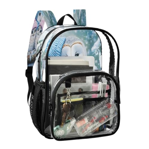 ALAZA Beautiful White Owl Branch Clear Backpack PVC Transparent Bookbag Heavy Duty for Student Boy Girl Kids Adult School Travel Work2