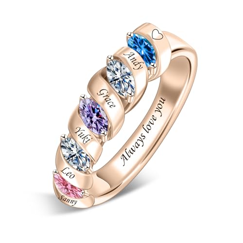BAUMA AUTO Personalized 1-6 Birthstone Rings Family Mothers Ring Custom Engraved Name Rings for Women Grandma Mom Daughter2