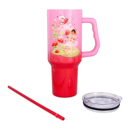 Image of Silver Buffalo Care Bears and Strawberry Shortcake Ombre Double Walled Stainless Steel Tumbler with Handle, Fits in Standard Cup Holder, 40 Ounces