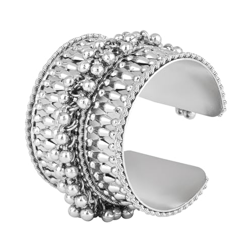 Image of I Jewels Navratri Ethnic Silver Oxidised Adjustable Afghani Ghungroo Cuff Kada Bracelet For Women