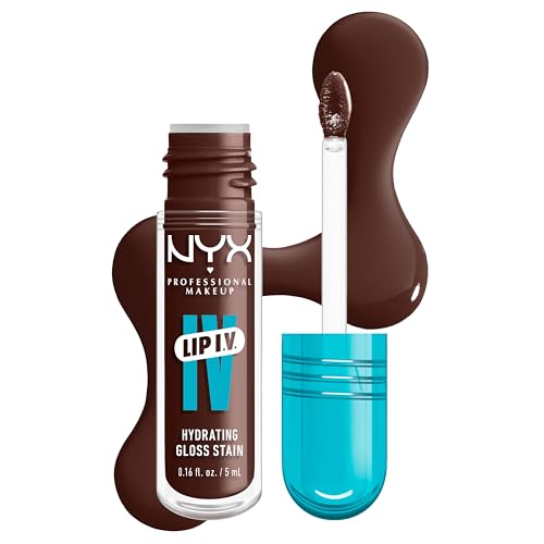 NYX Professional Makeup Feuchtigkeitsspendender Lipgloss und Lip Stain, 2 in 1, Bis zu 12 Stunden Pflege, Lip IV Hydrating Gloss Stain, Langanhaltender Lip Tint, Farbe: Espresso Soak