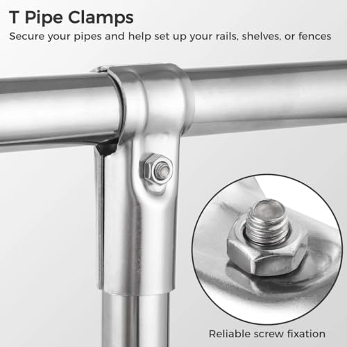 Homaisson 10 pcs 1 Inch T Pipe Clamps, Heavy-Duty 201 Stainless Steel T Pipe Connectors with Bolts & Nuts,Fits Metal Pipe 1’’OD, for Fence, Handrail, Shelf Set-Ups