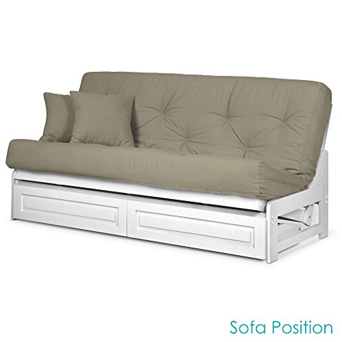 Nirvana Futons Arden Armless White Wood Futon with Bottom Drawers (Frame Only), Queen Size - Solid Hardwood Sofa Bed Frame Construction, Space Saving Design Ideal for Small Rooms and Dorms - Thumbnail 2