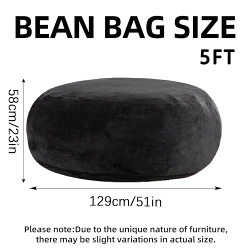 Image of 5FT,Big Bean Bag Chairs for Adults,Bag with Filler Included,Comfortable and Soft Plush ,Memory Foam Bean Bag,Oversized Bean Bag,Read Chair Suitable for Living Room and Bedroom (Black, 5 Foot)