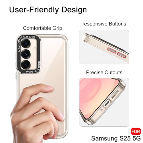 Image of TheGiftKart Hybrid Shockproof Back Cover Case for Samsung Galaxy S25 5G | Stylish Camera Border | Electroplated Buttons | Crystal Clear Hard Back Cover Case (TPU & PC, Transparent Bumper)