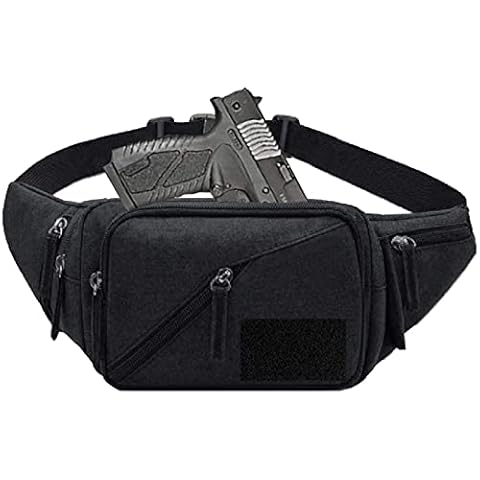 Concealed Carry Pistol Waist Bag - LarKoo Tactical Conceal Carry Pistol Bag Fanny Packs Handgun Holster Pouch with Bottle&Gun Holder Fits 1911 Glock etc Cover
