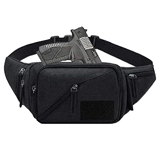 Concealed Carry Pistol Waist Bag - LarKoo Tactical Conceal Carry Pistol Bag Fanny Packs Handgun Holster Pouch with Bottle&Gun Holder Fits 1911 Glock etc