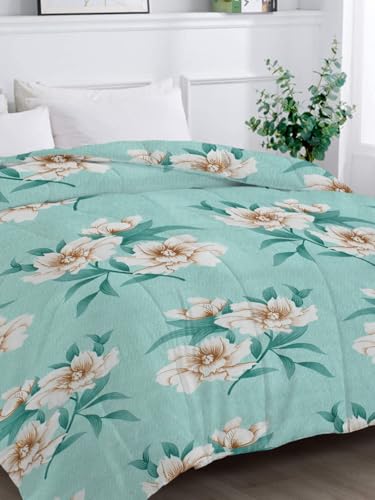 Image of HOMEKART 220 GSM Reversible Microfiber AC Comforter for King Size Bed | 3-Layer Quilted All-Season Duvet for Mild Winter | Soft & Breathable (220 x 240 cm, Floral, Light Green)