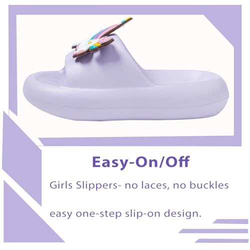 Image of Girls Cloud Bow Slide & Shower Slippers - Non-Slip Slip-On Kids Beach Pool Indoor Outdoor Shoes