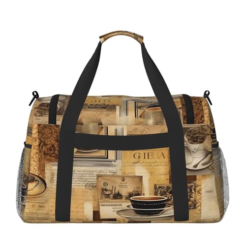 Vintage Coffee Duffle Bag for Travel Retro Newspaper Sports Gym Tote Carry On Bag Large Shoulder Weekend Overnight for Workout2