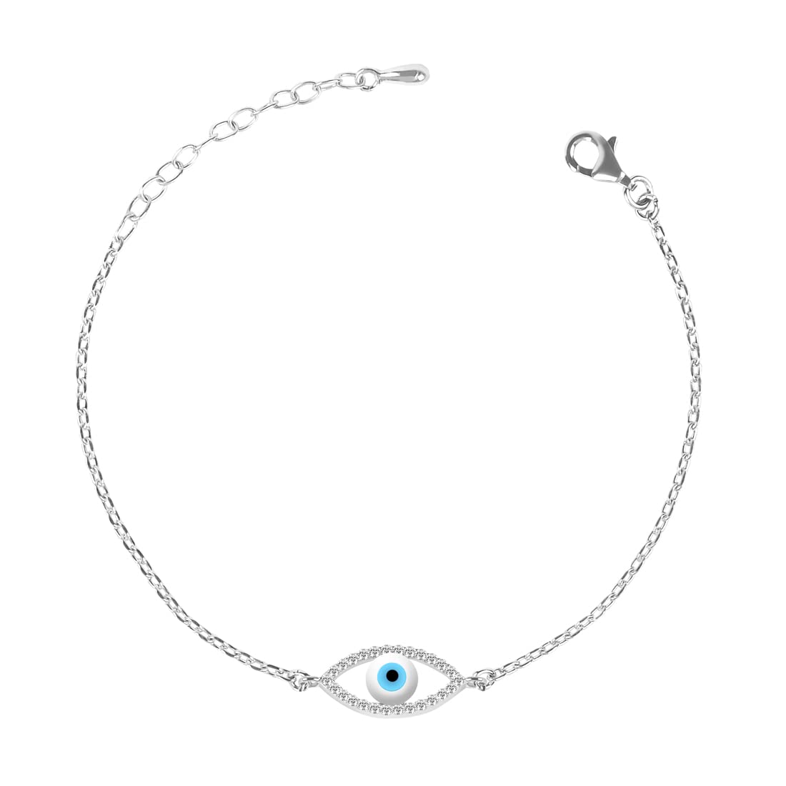 Clara 925 Sterling Silver Evil Eye Halo Bracelet, Adjustable, Rhodium Plated, Swiss Zirconia Gift for Women and Girls (B09XN3BX8X) Amazon Price History, Amazon Price Tracker
