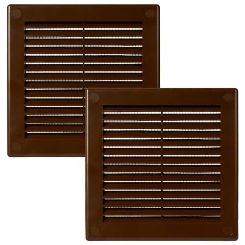 Vent Systems 150 x 150 mm 2 unidades cubierta de ventilación marrón – rejillas de ventilación planas cuadradas – Protección contra insectos integrada – Ventilación de climatización para baño