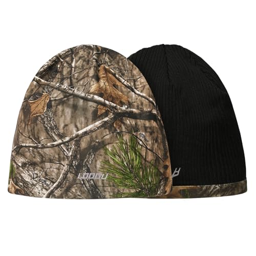 LOOGU Camo Beanie Hat for Hunting Winter Skull Cap Mens Cuffed Beanie with Fleece
