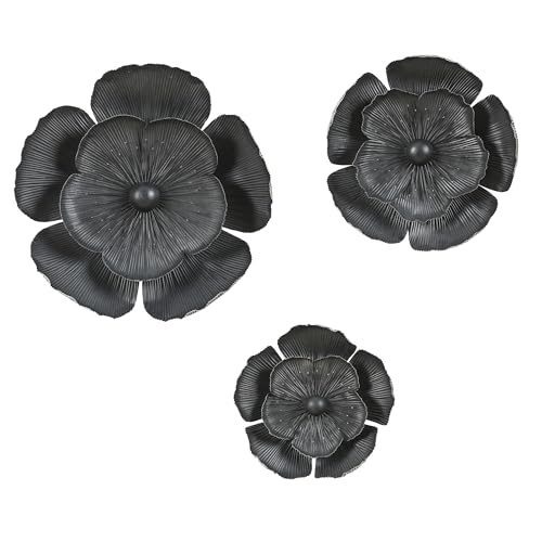 LuxenHome Handmade 3D Metal Flowers Wall Decor Metal Wall Hanging Sculptures Home Decor Floral Art Dark Gray with Gold Flower Decoration for Home Office Decor (Set of 3) - Image 4