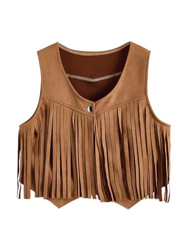 Verdusa Women's Tassel Suede Vest Sleeveless Fringe Hippie Crop Jacket
