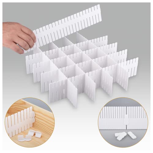 Momoi 42Pcs Drawer Dividers,Adjustable Drawer Organizer with Fixed Buckle,14.9in*4.33in,Drawer Organizer for Socks, Underwear, Makeup, Kitchen, Bedroom, Dresser,White(38 * 11cm 42PCS)