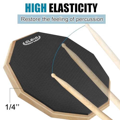 Image of GLEAM Drum Practice Pad with Iron Drum Stand Set, 12-Inch Silent Practice Pad Kit with Drum Sticks, Drumstick Holder, Suitable for Beginners, Black