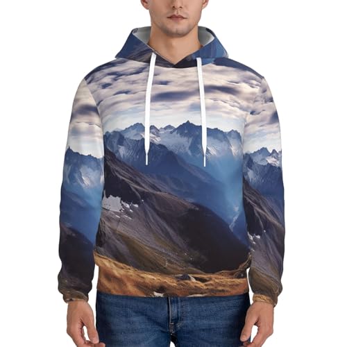 Men's Fleece Pullover Hoodie Long Sleeve Hooded Alps Panorama Sweatshirt Casual Shirts With Pockets Large Black2