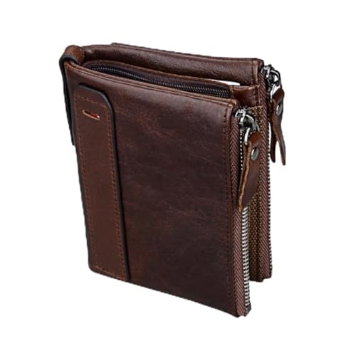 Portefeuille homme en cuir marron compact avec compartiment pièces zippé