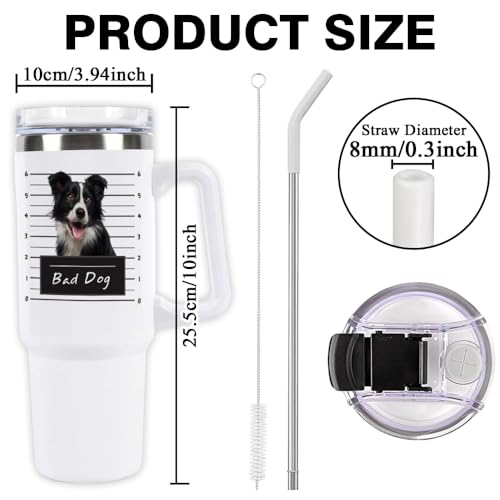 GABSHAIM Individueller weißer Becher, doppellagig, isoliert, Reisebecher mit Griff und Strohhalm-Deckel, doppelseitig bedruckt, Reise-Kaffeetasse, Phalen-Papillon-Muster, 1,2 l