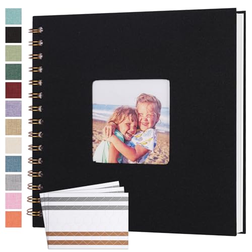 Scrapbook Photo Album 8x8 Inches 40 Pages Hardcover Kraft Paper Linen Cover Scrap Book Memory Book DIY Scrapbook Albums for Wedding Baby Boyfriend Travel Anniversary Family Black