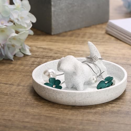 Awsaccy Cute Dachshund Ring Holder Gift for Women 3D Printed Plastic Wiener Weenie Sausage Hot Dog Stuff Desk Decor Unique Marble Jewelry Earrings Bracelets Necklace Plate Organizer