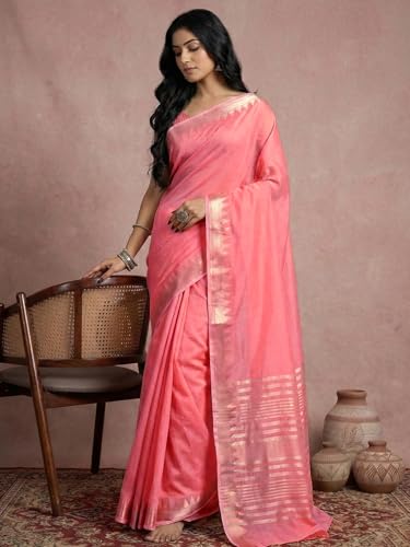 Image of Satrani Women's Cotton Silk Weaving Border Saree with Unstitched Blouse Piece