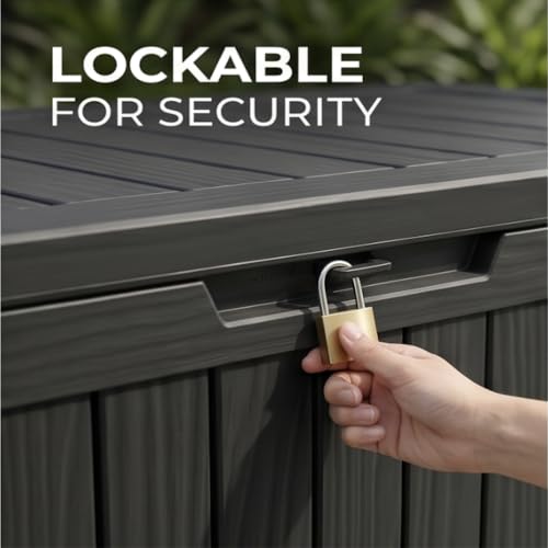 Image of The Artment Black StorraDeck 227 Ltr Wood Panel- Waterproof, UV-Resistant Resin Deck Box with Lockable Lid for Indoor & Outdoor Multipurpose Use | Durable Storage Box for Balcony, Hall, Garden & Patio