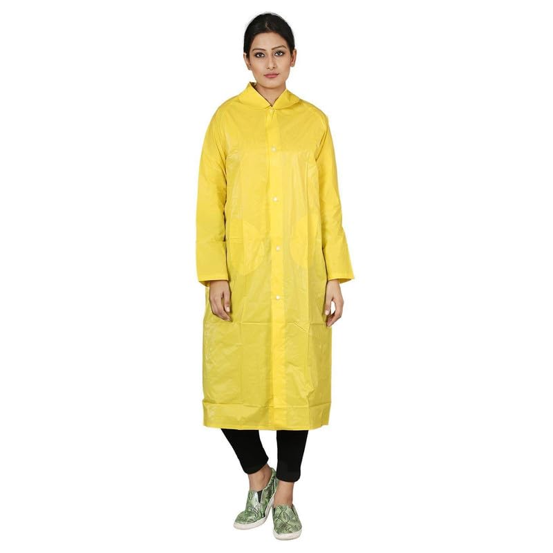 w+ Women|Girl's Waterproof Raincoat with Hidden Collar Pocket for Cap (Yellow)-picture-49