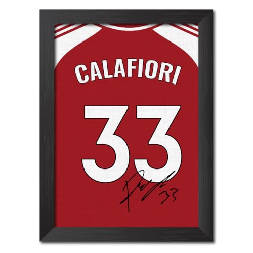 Image of TenorArts Riccardo Calafiori Poster Frame Arsenal Jersey Laminated Photo Print with Signature Framed Painting with Matt Finish Black Texture (12 inches x 9inches)