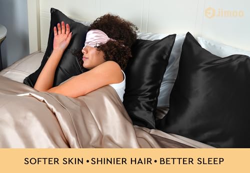 100% Mulberry Silk Pillowcase for Hair and Skin, 22 Momme Pure Natural Silk Pillow Case Both Sided with Zipper, Pillow Cover for Women Mom Men (Black, King 20''×36'')