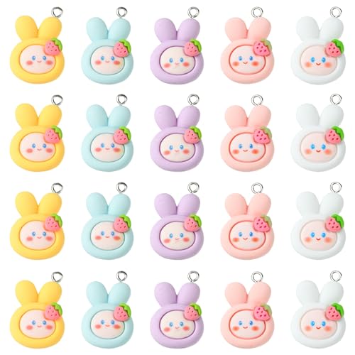 Stiesy 25Pcs 5 Colours Resin Rabbit Charms Opaque Rabbit Pendant Charm Cute Animal Dangle Charms for Jewellery Making DIY Bracelet Crafting
