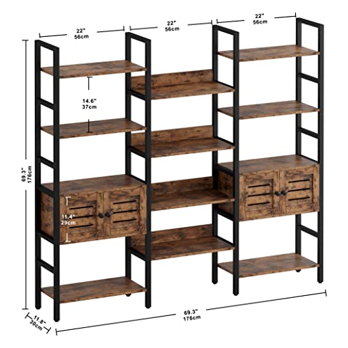 IRONCK Industrial Bookshelf and Bookcase with 2 Louvered Doors 5 Tiers Triple Wide Display Shelf with Storage Cabinet for Living Room Home Office - Image 4