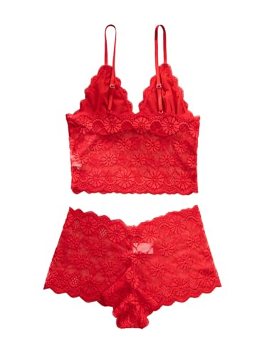 Image of Lilosy Sexy Sheer Floral Lace Pajamas Lingerie Set High Waist Sleepwear Bra and Panty 2 Piece Nightwear