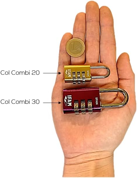 Size comparison of iFAM Col Combi 20 and Col Combi 30 padlocks in a hand.