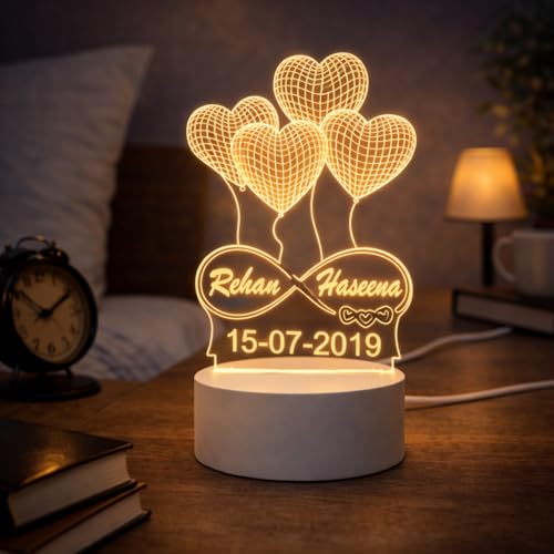 Image of Customized 3D Lamp for Couples - Personalized LED Night Light with Names, Unique Gift for Husband Wife, Custom Romantic Decor for Birthday, Wedding, or Valentine (Heart Shape Lamp)