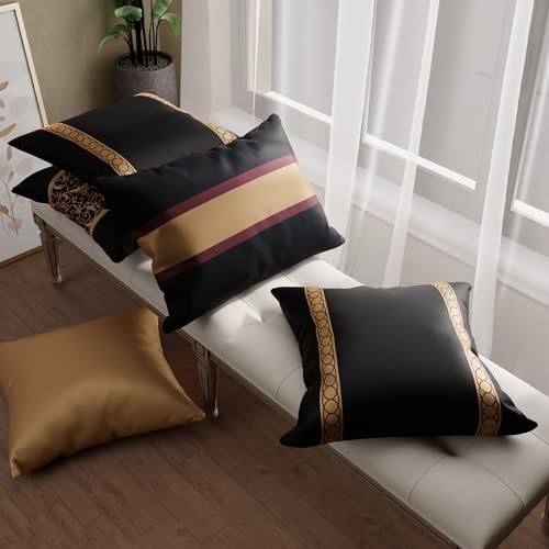 Image of Stoa Paris Cushion Covers for Home, Digital Printed Pillow Covers Set of 5, Throw Cushion Covers for Bed, Sofa, Home Decor - Eternal Glow, Midnight Black, Velvet Wine