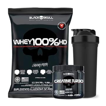 Kit Whey 100% HD Refil 900g + Creatine Turbo 150g + Coq - Black Skull (COOKIES)